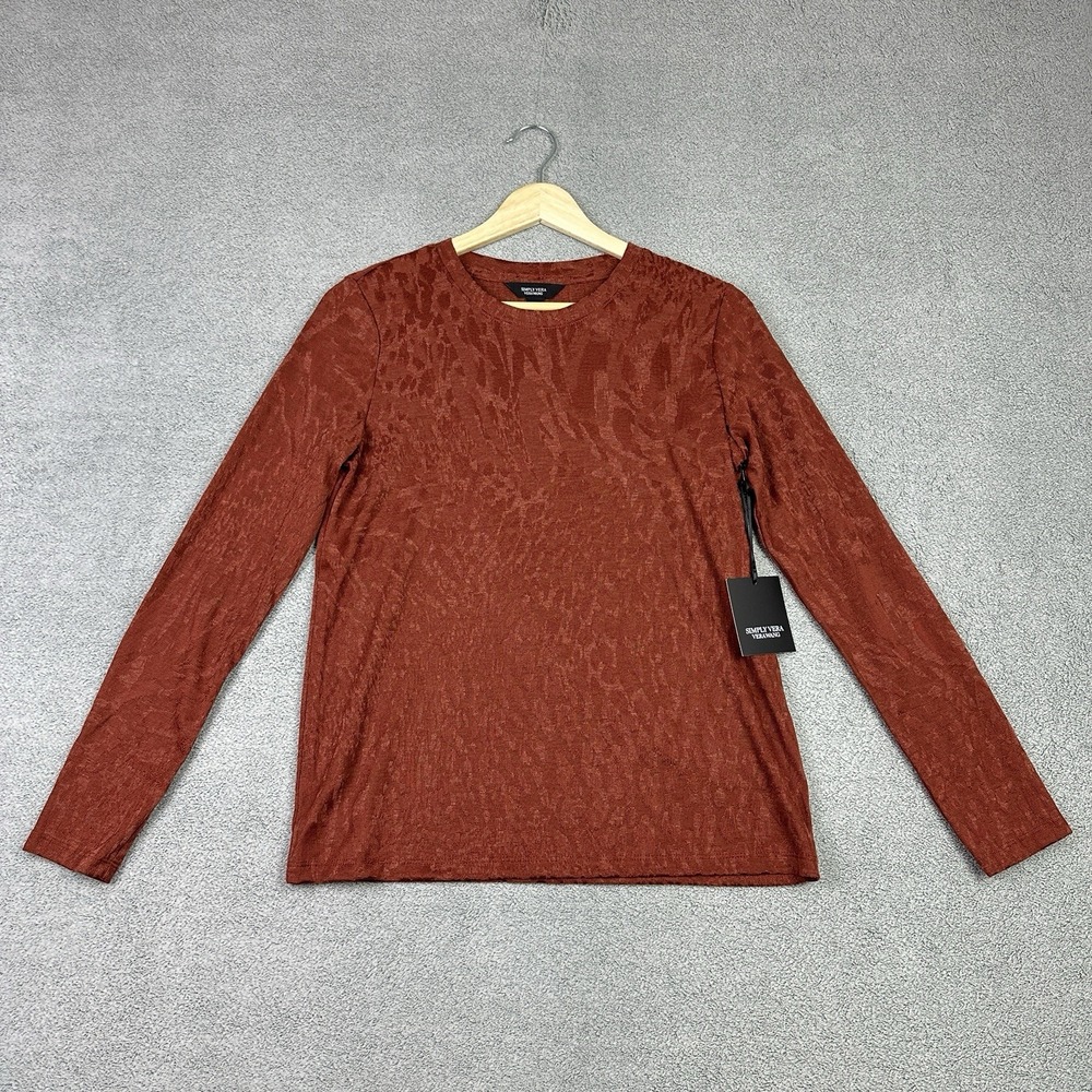 Simply Vera Vera Wang Shirt Women XS Rust Textured Crewneck Top Soft Stretch New